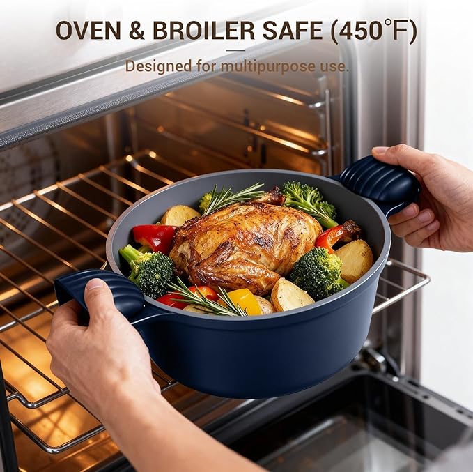 Ammeloo 4.5 Qt Non Stick Soup Pot with Lid, Ceramic Stockpot Set, Cooking Pot for All Stovetops, All-in-One Non Toxic Pot for Stews, Soups & Pasta, Easy to Clean, Induction Ready, PFAS Free