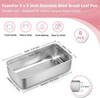 TeamFar Loaf Pans for Baking, 9 × 5 Inch Stainless Steel Loaf Bread Pans Tins for Homemade Bread/Brownies, Healthy & Sturdy, Oven & Dishwasher Safe - Set of 6