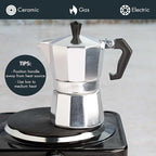 Primula Classic Stovetop Espresso and Coffee Maker, Moka Pot for Italian and Cuban Café Brewing, Greca Coffee Maker, Cafeteras, 3 Espresso Cups, Silver