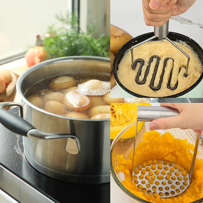 2Pcs Wide Potato Smasher,Mashed Potato Masher,Stainless Steel Masher Kitchen Tool for Bean,Vegetable,Food,Fruit,Salad