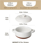 MALACASA Mini Cocotte Set - 12 OZ Small Casserole Dishes for Oven, Ramekins with Lids and Handles, Ceramic Mini Dutch Oven Set of 4, Microwave & Dishwasher Safe, Khaki White, Series TARA