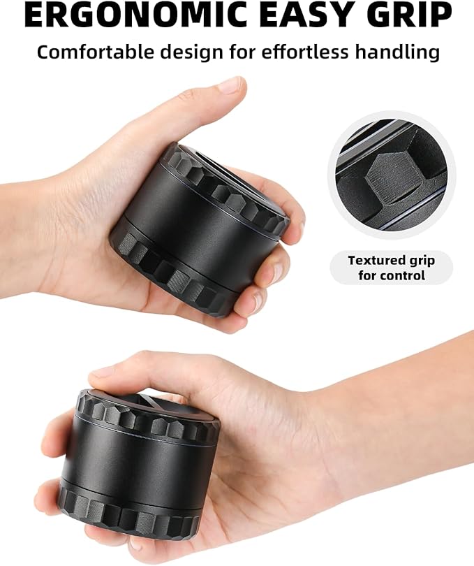 2.5" Grinder [Aluminum] 3-Piece 4-Parts Grinder for Kitchen Spice with Top Storage, Anti-jamming Teeth & Large Bottom Chamber