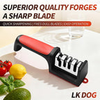 4-in-1 Kitchen Knife Sharpener, Professional Grade with Tungsten Steel and Ceramic Slots, Scissor Sharpening, Black/Red