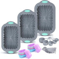 To encounter 44 Pieces Silicone Cake Pan Set, 3 Sizes Silicone Fluted Bread Pan with Reusable Baking Cups, Food Grade Baking Mold for Brownie, Bread, Muffin, Light Grey