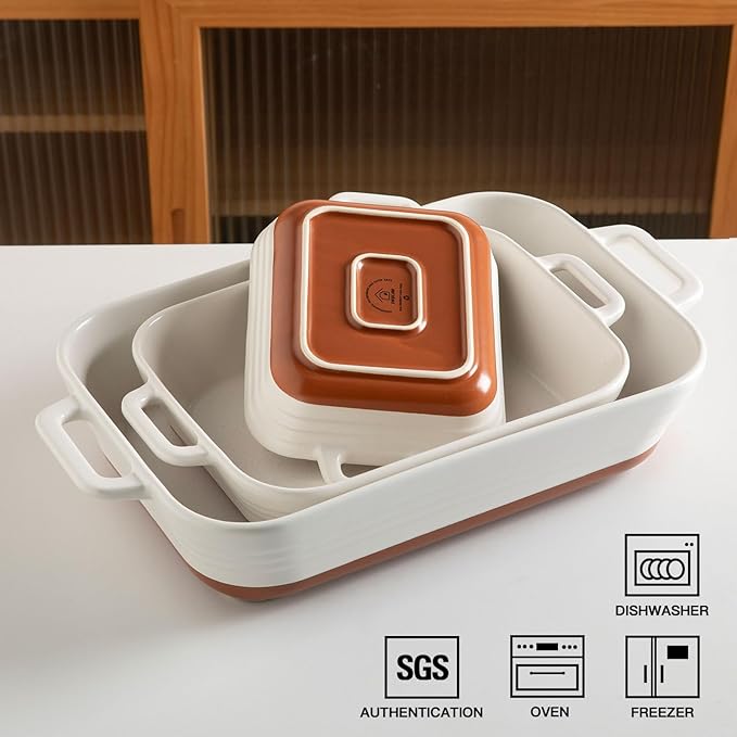Sweejar Relief Casserole Dishes for Oven, Ceramic 9x13 Baking Pans Set for Cooking, Cake, Banquet and Daily Use, Rectangular Bakeware Set, Porcelain Baking Dish, Lasagna Pan Deep with Handles(Color Blocking)