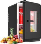 Mini Fridge, 15 Litre/21 Cans Small Fridge for Bedroom, Car, Office & Dorm, 110V AC/DC Portable Thermoelectric Cooler & Warmer for Skincare, Food, Drinks, Black