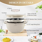 4-1 Colander with Bowl Set - Rotatable Colander for Kitchen (Patented), Upgraded Graters Food Strainers for Pasta Fruits and Vegetables, Funny Presents for Women, Aesthetic Kitchen Gadget - Beige