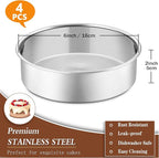P&P CHEF Cake Pan Set of 4, Stainless Steel Baking Round Cake Pans Tins Bakeware for Birthday Wedding, Leak-proof & Easy Clean, Mirror Finish & Easy Releasing, 6 Inch