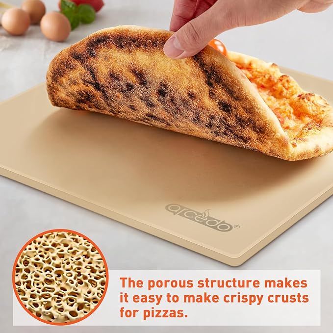 Arcedo Pizza Stone for Oven and Grill 13 Inch, Baking Stones for Bread Thermal Shock Resistant 13x13 Square Pizza Grilling Pans Replacement with PE Scraper