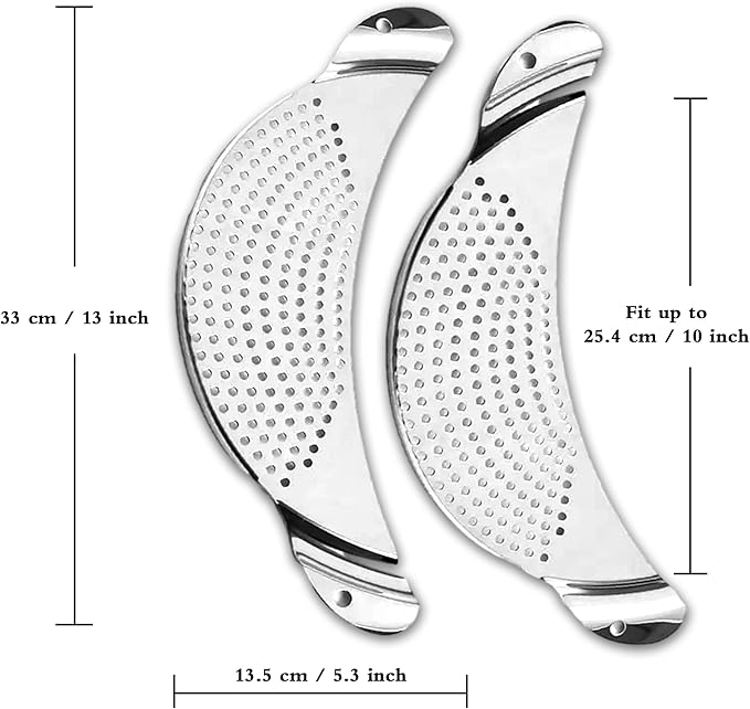 Pot Strainer Stainless Steel 2 Pack, Pasta Strainer, Metal Food Strainer for Noodles Fruit Veggies, Suitable for Pots or Containers Up to 10 Inches