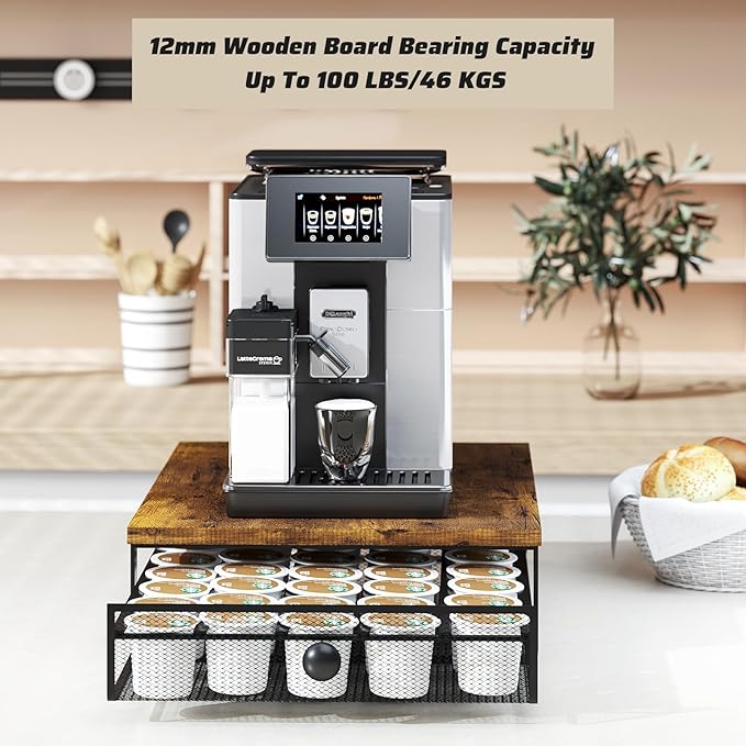 Sedegn Coffee Pod Holder Counter Coffee Vertuo Capsules Storage Organizer with Sliding Drawer Compatible For 35 K-Cup Pods No Assembly Needed Rustic Brown