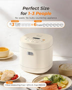 Feekaa Rice Cooker Small, 3-Cup Uncooked / 6-Cup Cooked, Compact Mini Rice Cooker Small Kitchen with Ceramic Coated Inner Pot, Rice Maker with 6 Menu Options, Low Temperature Cooking, 12H Delay Timer