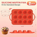 2Pack Silicone Muffin Pan for Baking with Metal Reinforced Frame, 12 Cup Regular Size Cupcake Pan, BPA Free Silicone Muffin Tray, Cupcake Baking Pan Molds for Oven Dishwasher Safe - Orange
