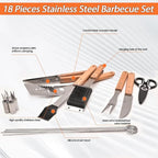 18Pcs BBQ Grill Tools Set, Heavy Duty Stainless Steel Grill Utensils Set with Carry Bag, Complete Barbecue Tool Kit for Outdoor Camping Backyard, Perfect Grilling Gift for Men Dad
