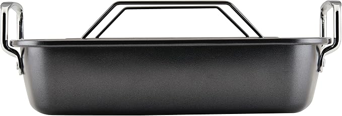 Circulon Ultra-Lasting Nonstick Roasting Pan with Rack, Roaster Pan with Easy Serve Rack, 17-Inch x 13-Inch, Black