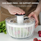 Ourokhome Salad Spinner Lettuce Dryer, One-handed Easy Press Large Vegetable Dryer Salad Mixer with Comfortable and Retractable Pusher and Brake Button for Greens, Herb, Berry, Fruits, 3.8 QT, Black