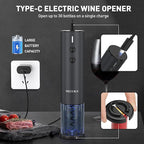 Secura Stainless Steel Electric Wine Opener, Rechargeable Automatic Wine Bottle Opener with Foil Cutter & Charging Cable, Reusable Corkscrew Wine Opener Electric for Home Party Bar Outdoor, Black