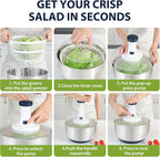 Rorence 3 in 1 Stainless Steel Pump Salad Spinner Food Chopper Set: Large Collapsible Lettuce Spinner, Chopper for Vegetable Slicer and Dicer, 5 QT Mixing Bowl with 5 Graters