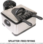 Kenmore Electric Deep Fryer - Grease & Odor Filtration, Simple Temperature Control, Eléctrica Freidoras For Home Use, 3 Baskets For Frying French Fries, Chicken Wing, 4 Liter Capacity Stainless Steel