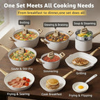 25Pcs Pots and Pans Set Non Stick, Ceramic Cookware with Titanium-Reinforced Nonstick Coating, PFAS-Free & Induction Ready, Long-Lasting Performance, Full Kitchen Set with 3 Casseroles