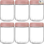 NETANY 6-pack 16oz Glass jars with Airtight Lids, Overnight Oats Containers with Lids, Wide mouth Mason Salad jars, Glass Food Storage Containers for Snacks Yogurt Spice Sugar-Pink
