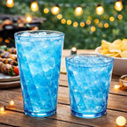 LemonRoad 24 Pack Reusable Plastic Drinking Glasses Set - 20oz & 13.5oz Stackable Tumbler, Shatter-resistant Highball Cups for Water, Cocktail, Iced Coffee, Indoor Outdoor Use, BBQ, Patio, Pool (Blue)