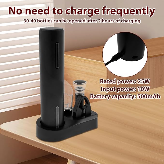 1Pcs Electric Bottle Opener ABS Electric Wine Opener Rechargeable Electric Corkscrew Wine Opener Extended Life Electric Bottle Opener with Storage Base Electric Wine Opener for Wine Bottles