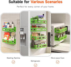 Sevenblue 4 Pack Strong Magnetic Spice Rack for Refrigerator, Multipurpose Magnetic Shelf for Fridge with 4 Hooks for kitchen and Bathroom Organization, Green