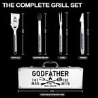 Godfather Gifts, Christmas Godfather Gifts for Him Heavy Duty Grilling Accessories Kit for Backyard BBQ, Thick Stainless Steel Grill Utensils with Non-Slip Handle Tool for Man on Birthday