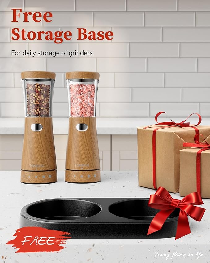 Electric Salt and Pepper Grinder Set with Storage Base, Stainless Steel Rechargeable Salt and Pepper Grinder Set with 4.5 oz Large Capacity, 1.8" Wide Mouth, Adjustable Coarseness, Ideal for Kitchen