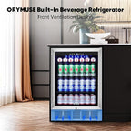 ORYMUSE 24" Beverage Refrigerator, 180 Can Under Counter Drink Cooler with Glass Door & Lock, Built-in or Freestanding Mini Fridge with Quiet Compressor Cooling for Beer, Soda & Wine