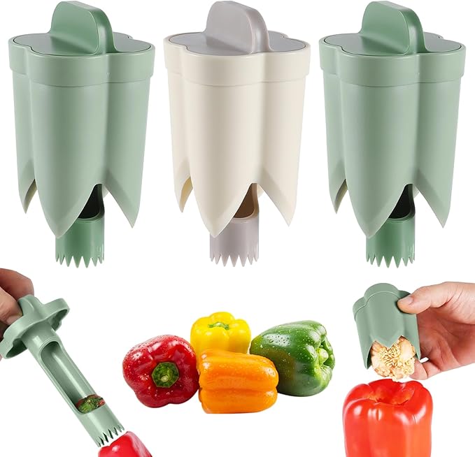 3 Pack Pepper Seed Corer Remover, 2026 Upgraded 2 in 1 Bell Pepper Green Peppers Cutter, Jalapeno Corer Tool, Fruit Vegetable Corers for Efficient Meal Prep, Home, Kitchen Gadgets