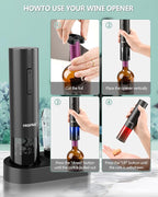 Electric Wine Opener Gift Set - Premium Wine Accessories with Wine Aerator, Vacuum Stopper, Foil Cutter and Gift Box - Ideal Christmas Gift for Wine Lovers and Special Celebrations