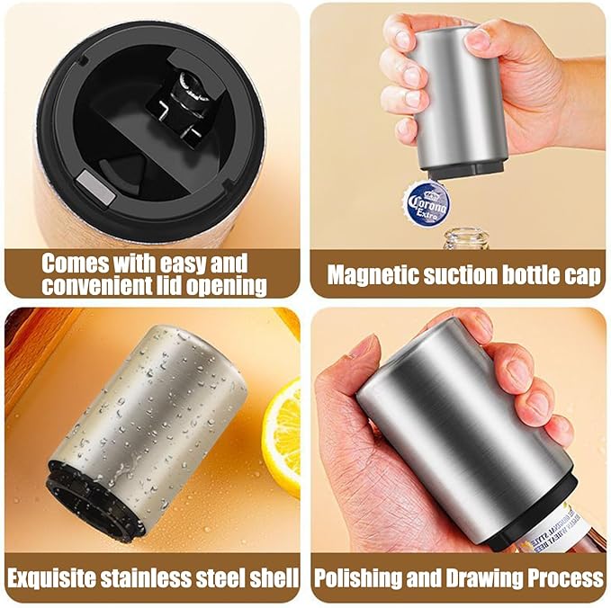2PCS Premium Beer Bottle Opener, Automatic Stainless Steel Quick Pop the Top Can Openers Bottle Openers for Seniors,QUICK Fun Bartender Openning Tool for Corkscrew Lid Home Bars Kitchen