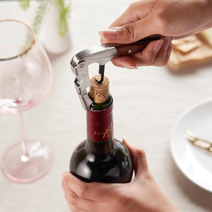 Twine Double Hinged Waiters Corkscrew Wine Opener in Wooden Gift Box, Durable Stainless Steel with Built-in Bottle Opener and Foil Cutter for Home Bar, Kitchen, Travel, Gifts for Wine Lovers, Set of 1