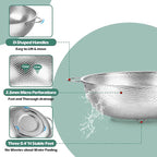 Leonyo Stainless Steel Colander for Kitchen, Micro-Perforated Metal Strainer with Handles for Draining Pasta, Strainers and Colanders Set of 3(1-3-5Quart) for Rinsing, Steaming, Dishwasher Safe