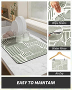 AMOAMI Coffee Mat Hide Stain Rubber Backed Absorbent Dish Drying Mat for Kitchen Counter - Fits Under Coffee Maker or Machine - Green Line 17x31.5