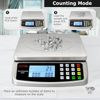 110lb/50kg Food Scale, Large Digital Kitchen Scale with Tray, 304 Stainless Steel, Commercial Price Computing Scale, Counting Scale for Baking, Cooking, Meat, Industry, Counting, Adapter Included