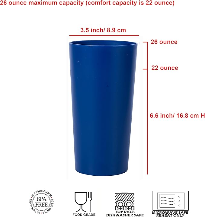 26-ounce Plastic Drinking Glasses Stackable Tumblers Water Cups Mixed Drinkware, set of 12 Mixed Color Reusable Shatter-resistant Dishwasher Safe