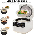 Portable Digital Rice Cooker, 6-Cup (Uncooked)/12-Cup (Cooked) Small Rice Maker with Steaming Basket, Mini Rice Cooker with 2L Removable Nonstick Inner Pot, 10 Menu Options, Auto Keep Warm, 24 Hour Delay Timer, White