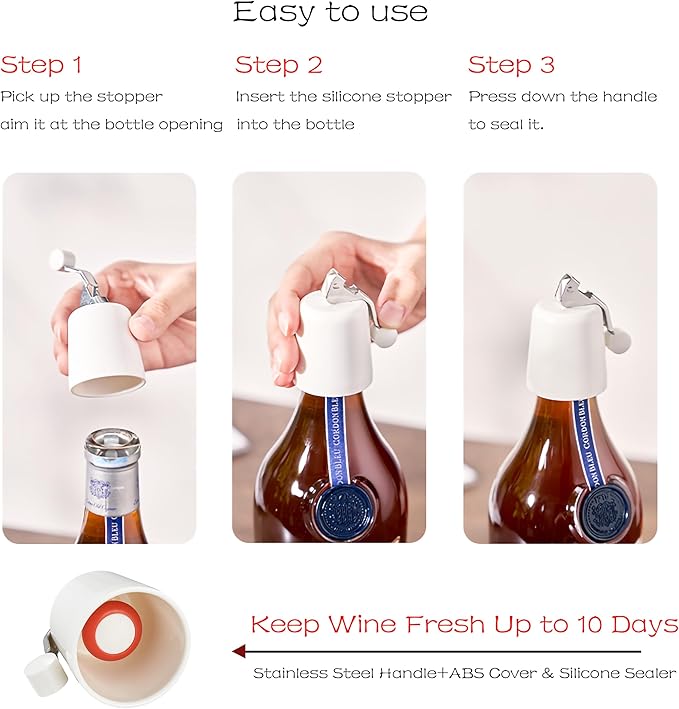 2-Pack Wine Stopper & Airtight Sealers Keep Wine Fresh - Reusable Leakproof Stoppers for Standard Red/White/Rosé Bottles, for Party, Bar, Home Kitchen, Decorative Gift (White)