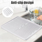 TIKNIK Silicone Dish Drying Mat, Stone Drying Mat for Kitchen Counter with Built-In Drain, Non-Slip Drain Pad with Built-in Drain, Heat Resistant Stone Drying Mat, Hangable, White-1pcs, 16" x 12"
