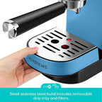 CASABREWS CM5418 Espresso Machine 20 Bar, Compact Espresso Maker with Steam Milk Frother, Stainless Steel Coffee Machine with 34oz Removable Water Tank for Cappuccino, Small Latte Machine, Blue