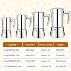 No Coating 4 Cup Thickened 304 Stainless Steel Moka Pot Stovetop Espresso Maker Italian Coffee Machine 200ml 6.8oz Suitable for Gas Induction Stovetop Greca Coffee Maker Percolator