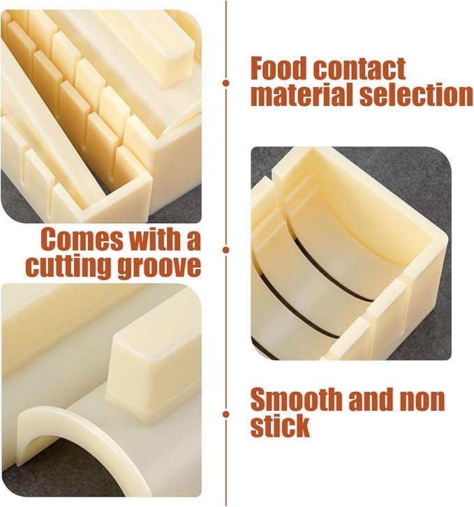 Sushi Making Kit(7Pcs) Square, Round & Heart Shaped Sushi Mold with Spoon & Even Slot for Easy Cutting Plastic Maker for Household, Commercial, Tools Gadget Sets