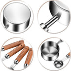 Wooden Handle Measuring Cups and Spoons Set 304 Stainless Steel Metric and US Measurements, Stackable Cups and Spoons, Fits for Measuring Dry and Liquid Ingredients