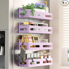 Sevenblue 4 Pack Strong Magnetic Spice Rack for Refrigerator, Multipurpose Magnetic Shelf for Fridge with 4 Hooks for kitchen and Bathroom Organization, Pink