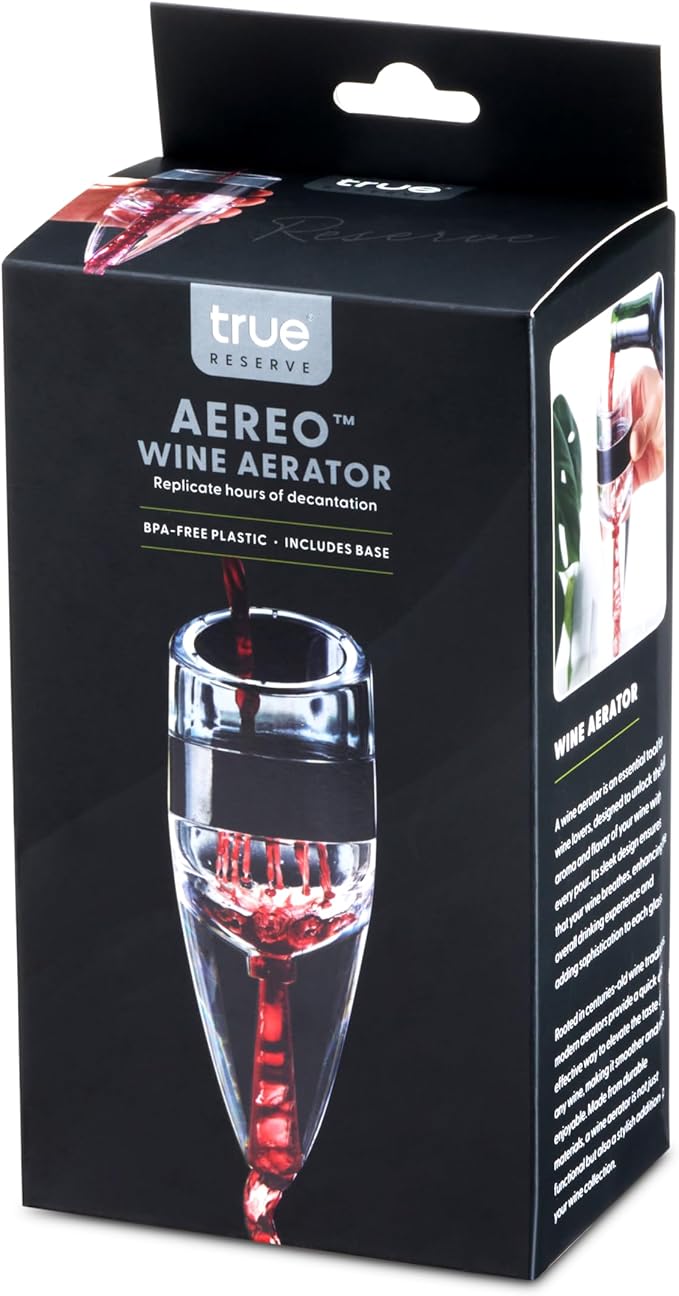 True Reserve Aereo Handheld Wine Aerator for Red and White Wines, Helps Enhance Flavor and Aroma, Home Bar Tools, Bar Cart Accessories, Gifts for Wine Lovers, Hosting Essentials, Set of 1