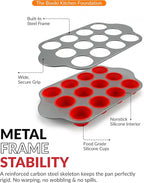 Boxiki Kitchen Non-Stick 12 Cup Silicone Muffin Pan with Steel Frame - BPA Free, Non-Toxic, Anti-Warp, Durable & Easy to Pop Silicone Muffin Tin - Perfect Cupcake Pan