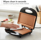OVENTE Electric Panini Press Grill with Nonstick Plates, LED Indicator Lights, Thermostat Control, Compact Sandwich Maker Perfect for Cooking Breakfast, Steaks, Eggs Snacks & More, Copper GP0110CO